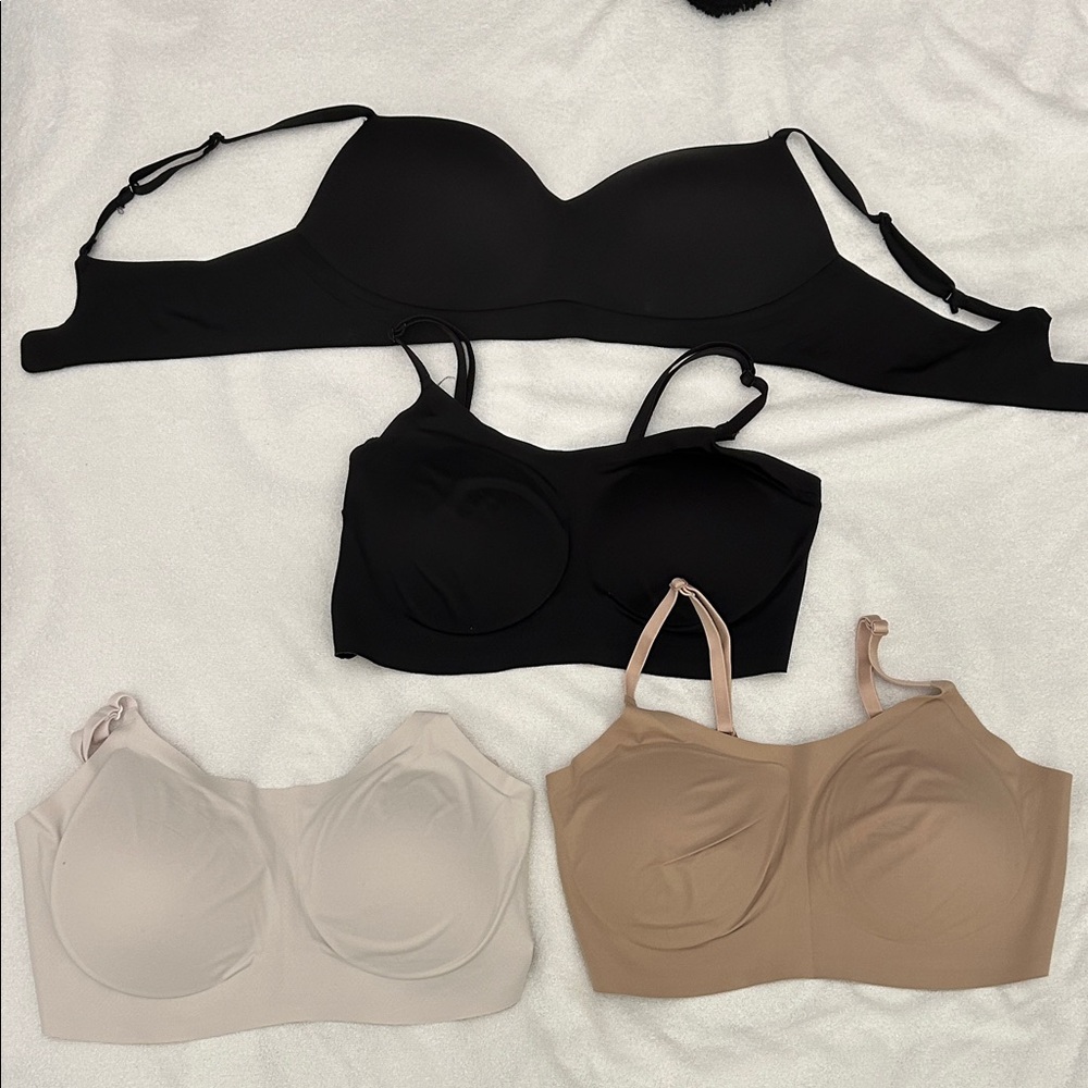 Set of Four Eby Bras in Black x2, Beige, and Tan